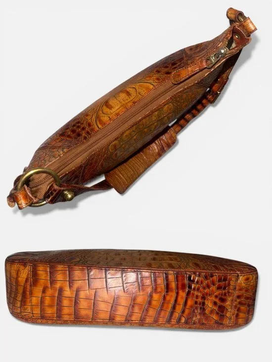 VTG Brahmin Shoulder Bag Pecan Melbourne Crocodile Embossed Leather Hobo 90s - Picture 6 of 8